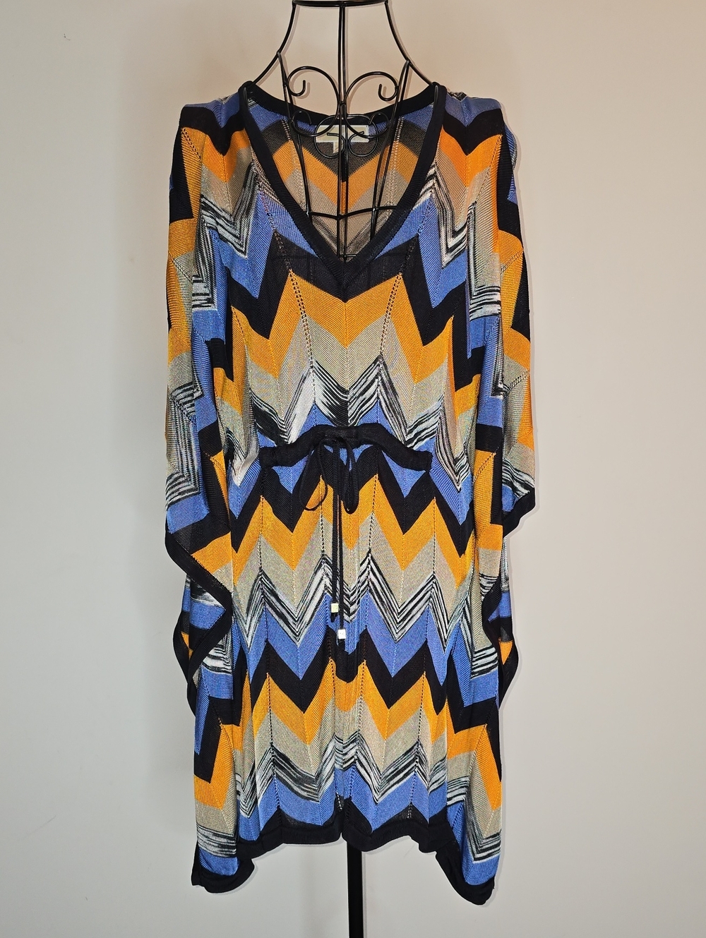 Michael Kors Striped Drawstring Top with Blue and Black Chevron Detail